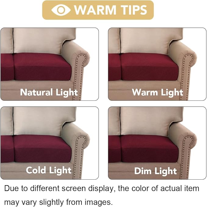 H.VERSAILTEX Super Stretch Individual Seat Cushion Covers Sofa Covers Couch Cushion Covers Slipcover Sets Thick Jacquard Textured Twill Fabric (2 Piece Large Sofa Cushion Covers, Burgundy Red)