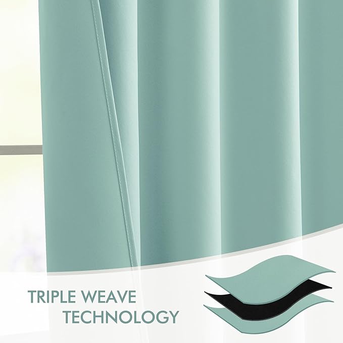 MIULEE Aqua Back Tab Blackout Curtains 90 Inches Long 2 Panels Set for Living Room Bedroom Privacy, Rod Pocket/Pinch Pleat Thermal Insulated Room Darkening Pleated Light Blocking Drapes