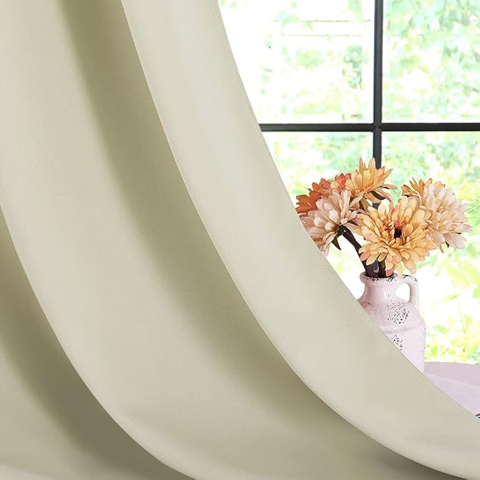 NICETOWN Room Darkening Draperies Window Curtain Panels, Thermal Insulated Grommet Room Darkening Curtains for Bedroom (Beige, 2 Panels, W42 x L54 -Inch)