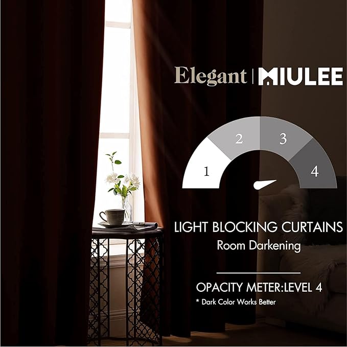 MIULEE Blackout Room Darkening Curtains Thermal Insulated Drapes Solid Window Treatment Set Grommet Top Light Blocking Curtain for Living Room/Bedroom 2 Panels 52 x 84 inch Length Terracotta
