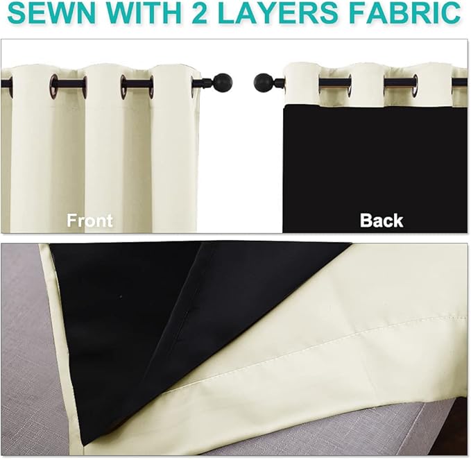 NICETOWN Warm Curtains for Winter, Bedroom Full Blackout Curtain Panels, Great Job for Blocking Light, Complete Blackout Draperies with Black Liner for Night Shift (Beige, Set of 2, 46 by 54-inch)