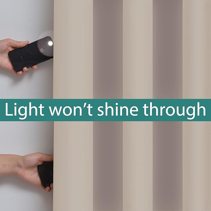 Yakamok 100% Blackout Curtains 63 Inches Long, 2 Thick Layers Heat and Full Light Blocking Soft Thermal Insulated Drapes for Bedroom(62" Wide Each Panel, Natural, 2 Panels)