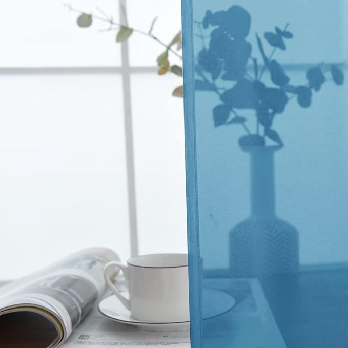 SpaceDresser Basic Rod Pocket Sheer Voile Window Curtain Panels Blue 1 Pair 2 Panels 52 Width 63 Inch Long for Kitchen Bedroom Children Living Room Yard（Blue, 52W x 63L）