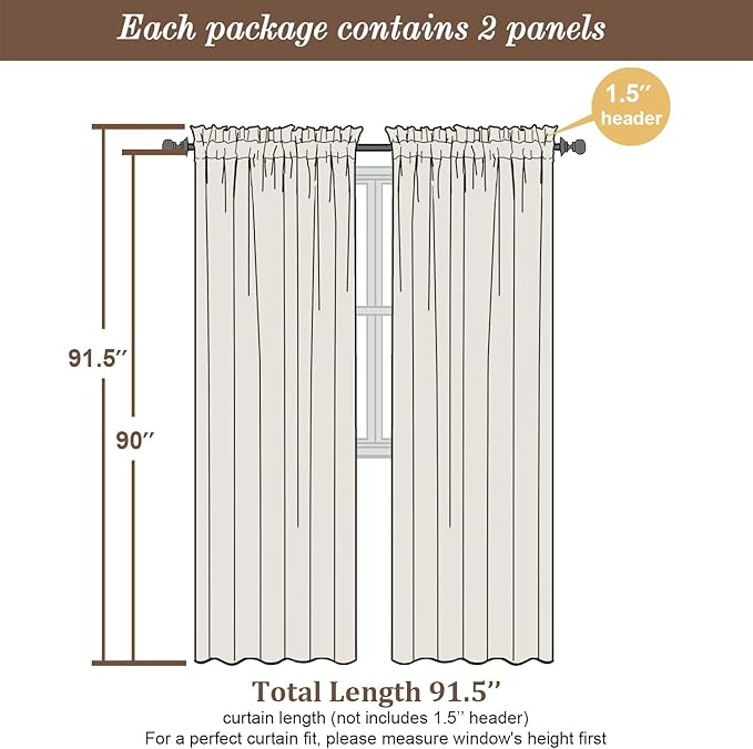 Chyhomenyc Sheer Lemon Curtains 90 inches Long 2 Panels, Light Filtering Soft Airy Solid Elegant Voile Window Treatment Drapes for Bedroom Living Room, 42Wx90L Inches