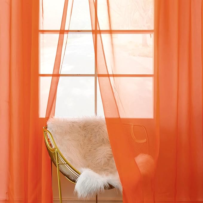 SpaceDresser Sheer Voile Window Treatment Rod Pocket Curtain Panels for Kitchen Bedroom Living Room Drapes Sunlight Filtering Privacy Semi Home Decor Assorted (Burnt Orange, 52 W x 72 L)