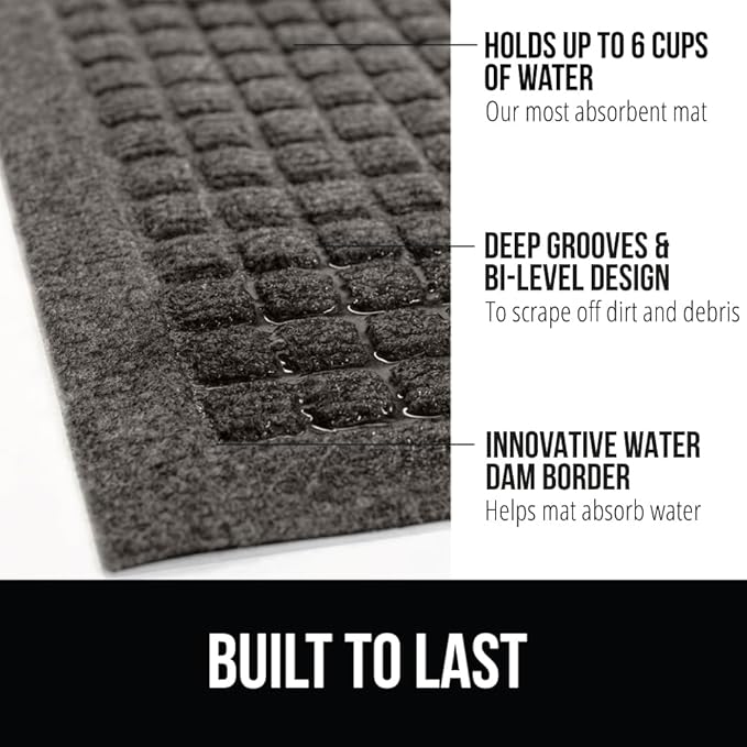 GORILLA GRIP® Ultra Absorbent Front Door Mat Outside Entrance 47x35, Traps Dirt and Moisture, HydroABSORB Indoor Outdoor Doormat Holds Up to 6 Cups Water, Stain and Fade Resistant Welcome Mat Charcoal