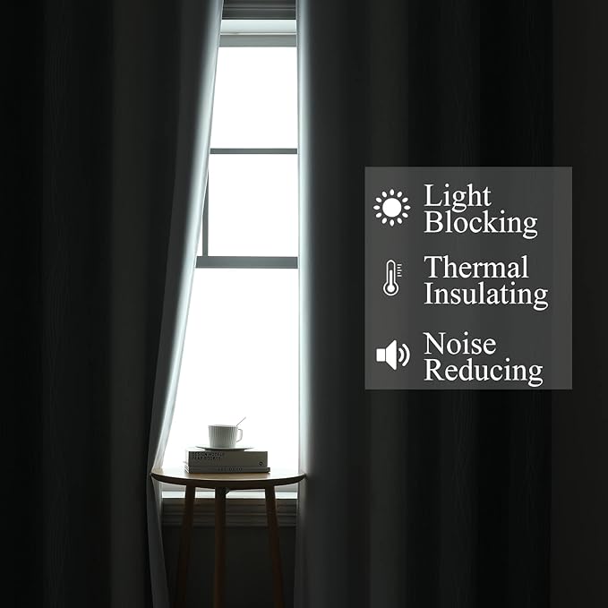 Estelar Textiler Grayish White and Grey Blackout Curtains for Living Room, Ombre Thermal Insulated Noise Reducing Blackout Drapes for Bedroom, Full Room Darkening Grommet Curtains, 52Wx63L, 2 Panels