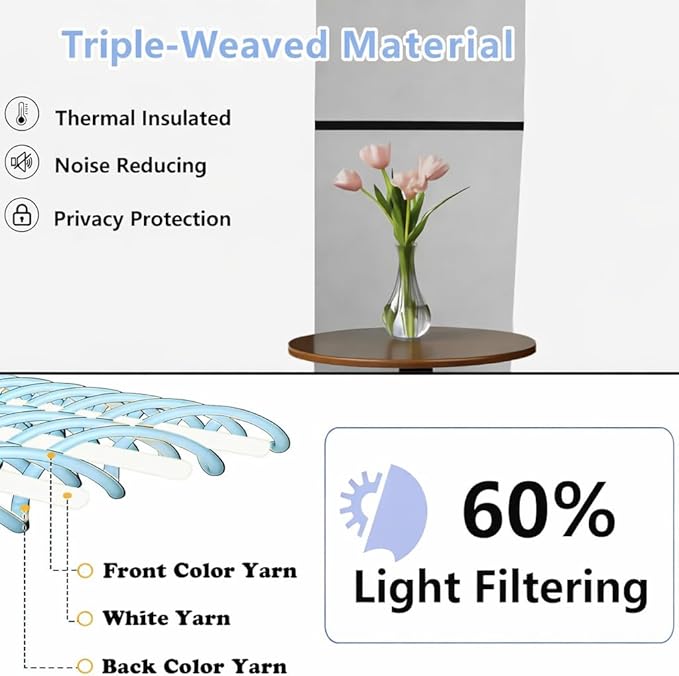 Simplebrand Ava Light Beige Short Light Filtering Curtains for Bedroom 54 Inches Long 2 Panels Set, Solid Thermal Insulated, Energy Saving Window Treatment Curtains Light Filtering, W40 x L54 Inch