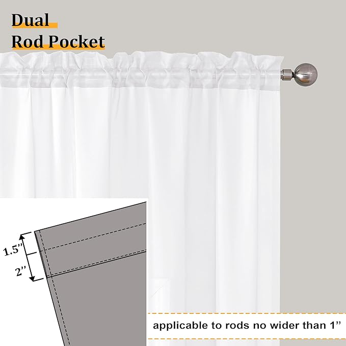 Aiyufeng Voile Sheer White Curtains - Transparent Light Weight Soft Window Treatment Curtain Panels with Rod Pocket Top for Patio Door/Living Room (W40 x L96, 2 Panels)
