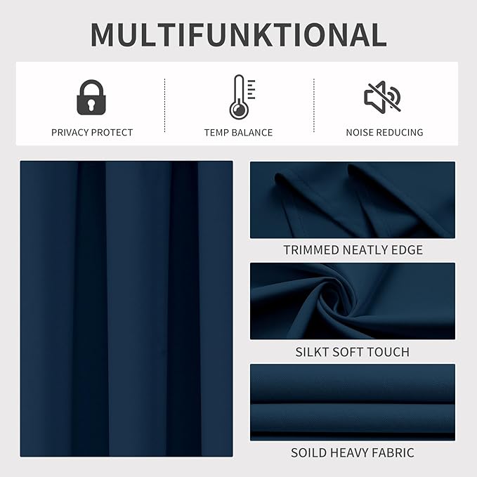 Joydeco Blackout Curtains 90 inch Long 2 Panels Set, Thermal Insulated Long Curtains & Drapes 2 Burg, Room Darkening Grommet Drapes for Bedroom Living Room Windows (Navy Blue, W52 x L90 Inch)