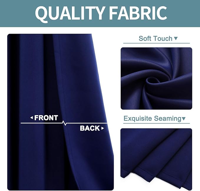 ChrisDowa Blackout Curtains 70 inches Wide for Bedroom - 2 Panels Set Extra Wide Grommet Thermal Insulated Room Darkening Curtains for Living Room (Navy Blue, 70 x 63 Inch)
