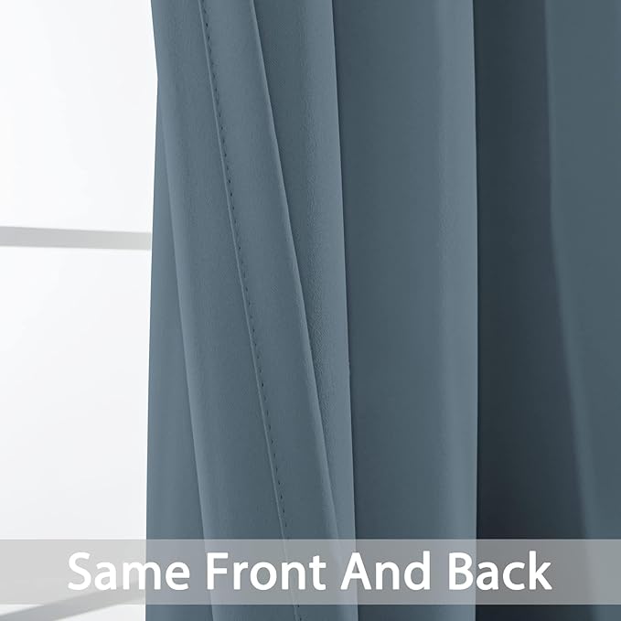 Yakamok 72 Inch Length Blackout Curtains for Bedroom, Room Darkening Thermal Insulated Solid Grommet Panels for Living Room(42Wx72L, Stone Blue, 2 Panels)