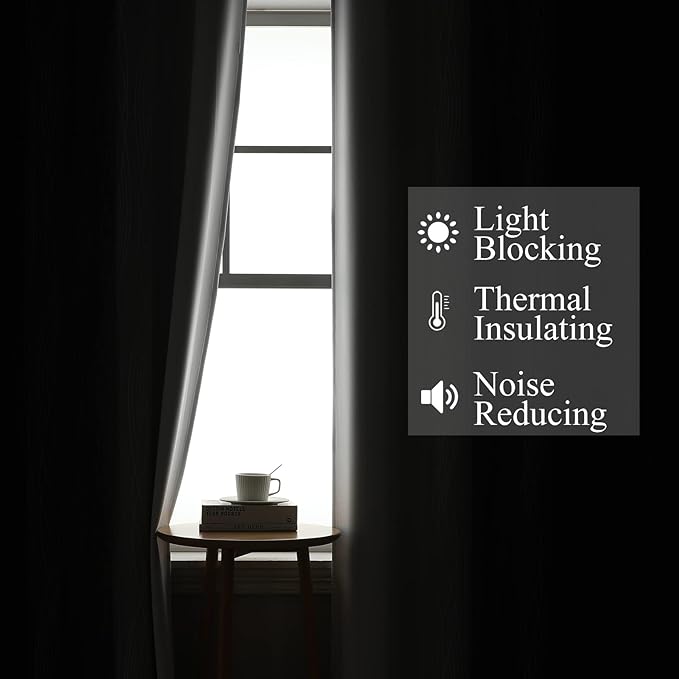 Estelar Textiler Black and Greyish White Blackout Curtains 108 Inches Long, Thermal Insulated Drapes for Bedroom, Full Light Blocking Energy Saving Long Curtains for Living Room, 52Wx108L, 2 Panels