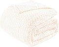 Exclusivo Mezcla Fleece Queen Size Blanket for Bed, 90x90 Inches Soft Cozy Jacquard Flannel Blankets, Lightweight Fuzzy Plush Warm for Women, Off White