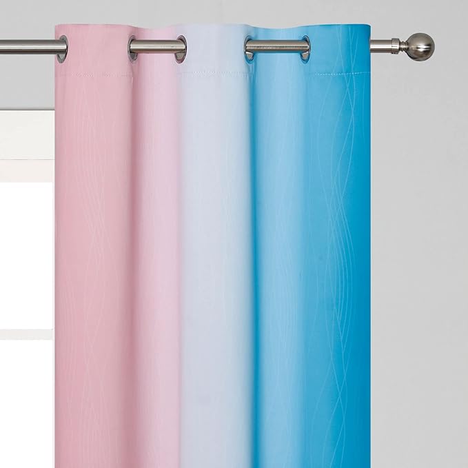 Estelar Textiler Ombre Pink and Blue Blackout Curtains 72 Inch Length 2 Panels, Full Light Blocking Curtains for Bedroom, Grommet Thermal Insulated Gradient Drapes for Living Room, 42x72 Inch