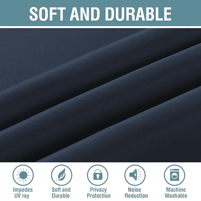 H.VERSAILTEX Blackout Curtain for Living Room Small Window Kitchen Blackout Curtains 45 inch Length Energy Saving Solid Grommet Blackout Drape, One Panel, Navy Blue, 52" W x 45" L