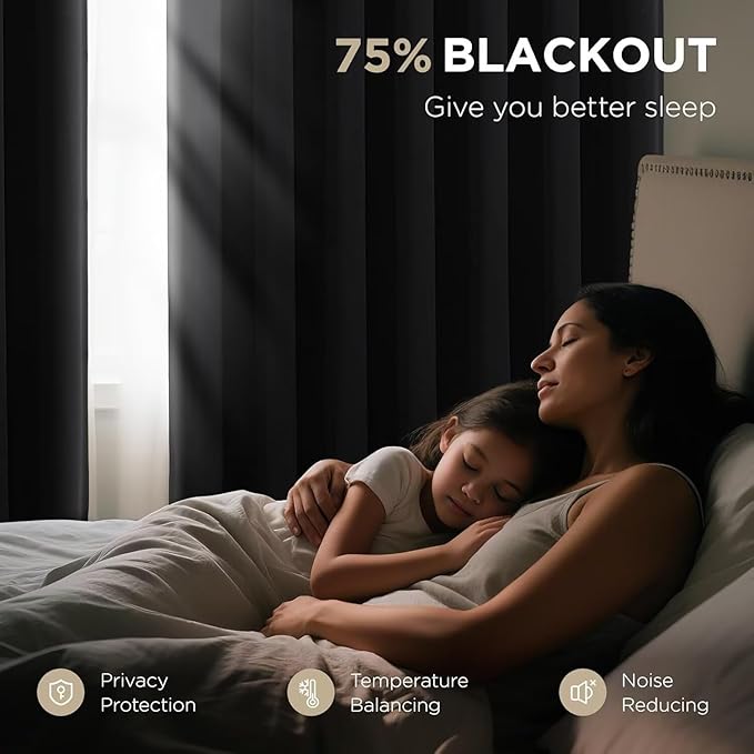 Joydeco Blackout Curtains for Bedroom,Black Out Curtains 84 Inch Long, Black Drapes with Grommets, Noise Reducing Energy Saving Thermal Insulated & Wrinkle-Free Drapes for Living Room, 2 Panels