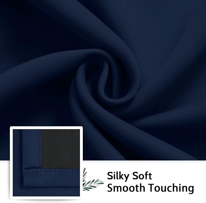 SimpleHome 100% Blackout Curtains for Bedroom,Thermal Insulated Navy Blue Grommet Window Drapes Room Darkening Curtains for Living Room with Black Back,38 x 63 Inch,2 Panels