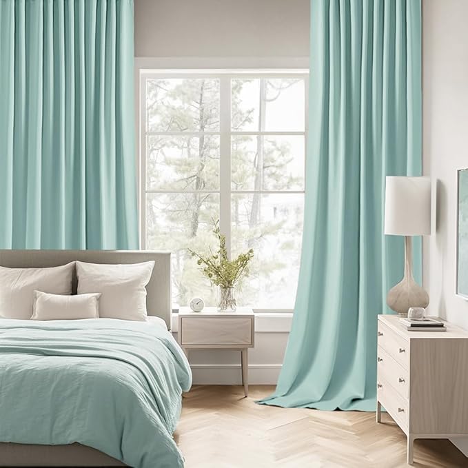 MIULEE Aqua Back Tab Blackout Curtains 108 Inch Long 2 Panels Set for Bedroom, Rod Pocket/Pinch Pleat Extra Long Thermal Insulated Living Room Darkening Pleated Light Blocking Drapes