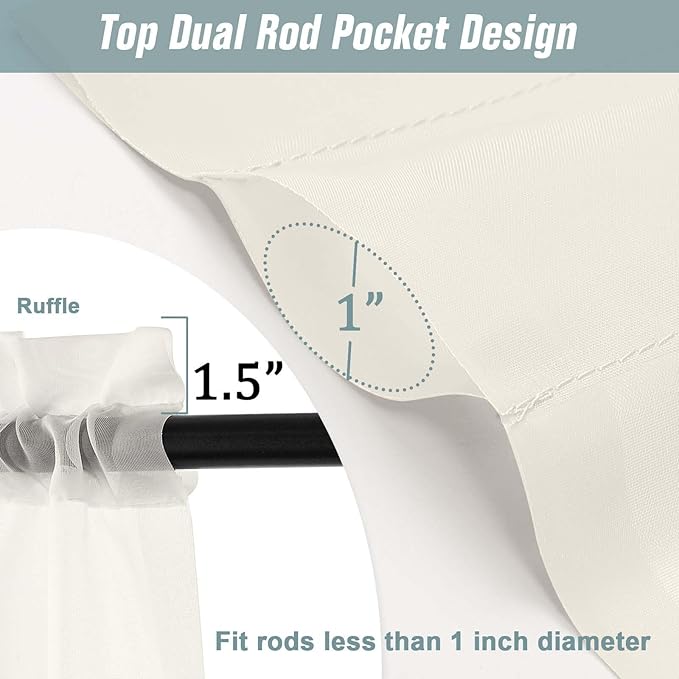 Extra Wide Ivory Sheer Curtains 90 Inches Long 2 Panels, Light Filtering Lightweight Solid Sheer Curtains for Bedroom Living Room, Window Voile Sheer Drapes, Dual Rod Pocket, 2x59Wx90L Inches