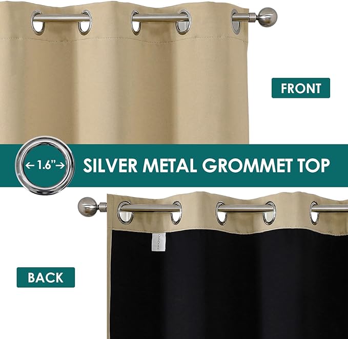 ChrisDowa 100% Blackout Curtains 120 inch Long for Bedroom with Black Liner, 2 Thick Layers Total Blackout Thermal Insulated Grommet Long Window Curtains 2 Panels Set (Beige, 52 x 120 Inch)