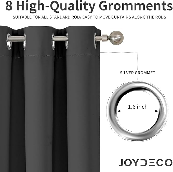 Joydeco Blackout Curtains 72 Inch Length 2 Panels Set, Thermal Insulated Long Curtains& Drapes 2 Burg, Room Darkening Grommet Drapes for Living Room Bedroom Window (Dark Grey, W52 x L72 Inch)