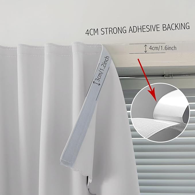 Blackout Curtains for Bedroom Sticky Curtain Blackout Window Cover Self Adhesive Curtains Rod No Drillng, 35" W X 59" L, Light Grey, 1 Panel