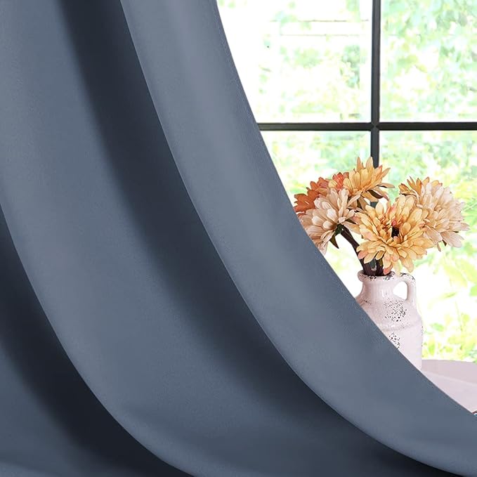 NICETOWN Kitchen Curtains Blackout Drapes, Stone Blue, 42" Wide x 60" Long, Set of 2, Thermal Insulated Grommet Top Window Treatment Curtain Panels for Cupboard, Small Window