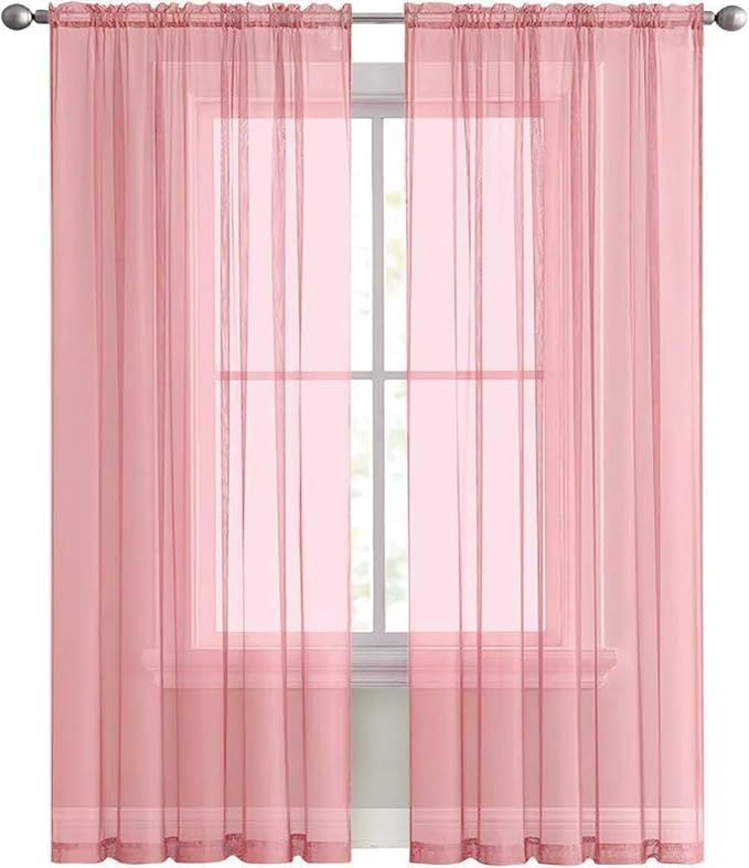 SpaceDresser Sheer Voile Window Treatment Rod Pocket Curtain Panels for Kitchen Bedroom Living Room Drapes Sunlight Filtering Privacy Semi Home Decor Assorted Colors Sizes (Blush, 52 W x 54 L)