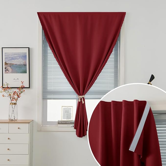 Self Adhesive Curtains, Stick Curtain Blackout Shades Window Cover Curtains for Living Room No Drilling, 47" W X 84" L, Burgundy, 1 Panel