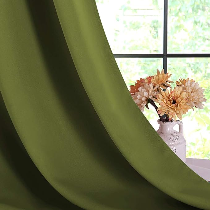 NICETOWN Blackout Curtain Panels for Bedroom, 2 Panels, Olive Green, W42 x L40-inch, Thermal Insulated Grommet Top Blackout Draperies and Drapes for Basement