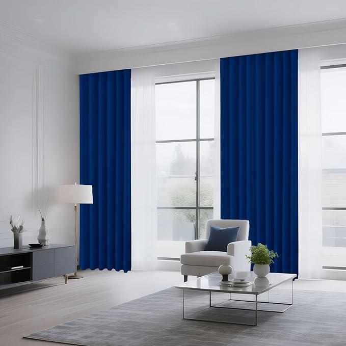 CUCRAF Royal Blue Blackout Curtains 96 inch Length 2 Panels Set, Rod Pocket Room Darkening Drapes for Bedroom Living Room, Insulated Thermal Light Blocking Window Curtain (W52 x L96 Inch)