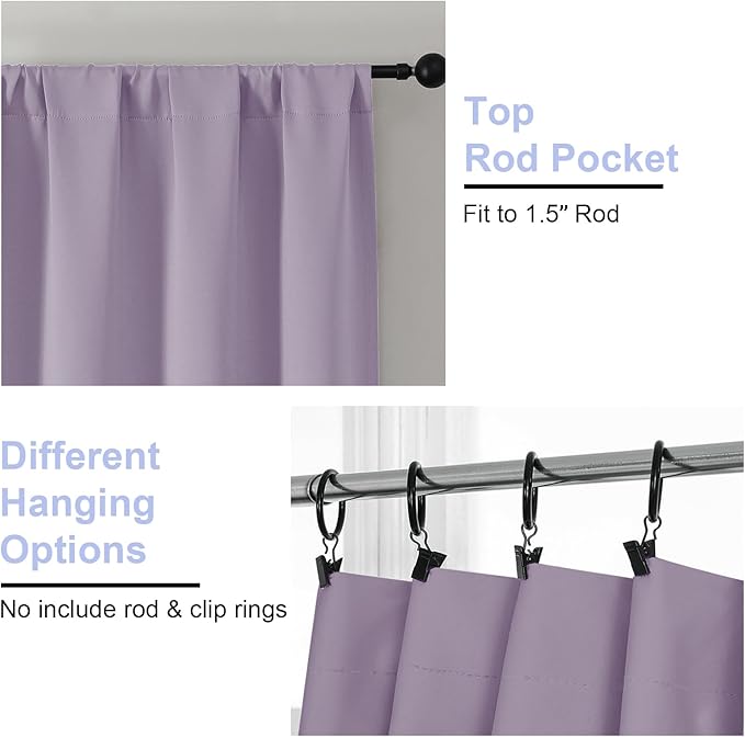 Simplebrand Ava Lilac Blackout Curtains for Bedroom 63 Inch Length 2 Panels Set, Nursery Thermal Insulated Energy Saving Rod Pocket Window Treatment Curtains Blackout Drapes, W40 x L63 Inch, Lilac