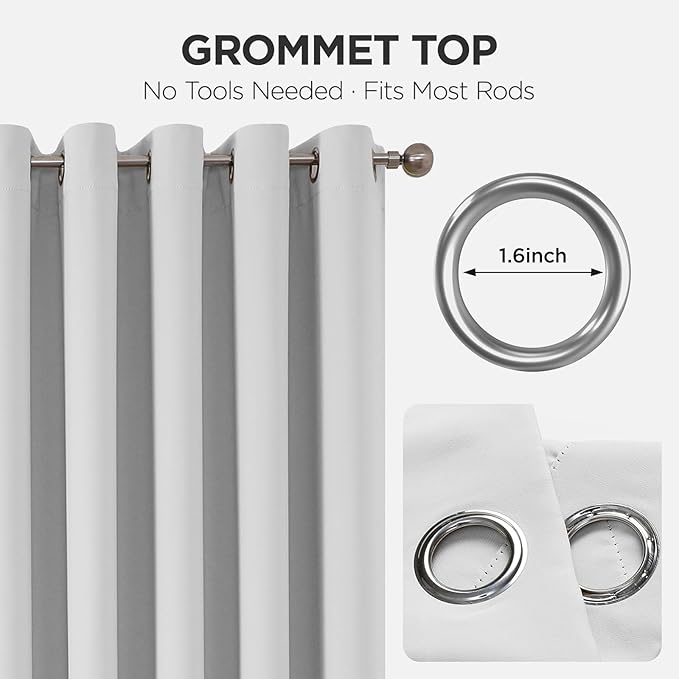 Joydeco Blackout Patio Sliding Door Curtains 96 Inches Long, Grommet Privacy Room Divider Curtains, Extra Wide Thermal Blackout Drapes for Bedroom Living Room (Greyish White, 60Wx96L, 1 Panel)
