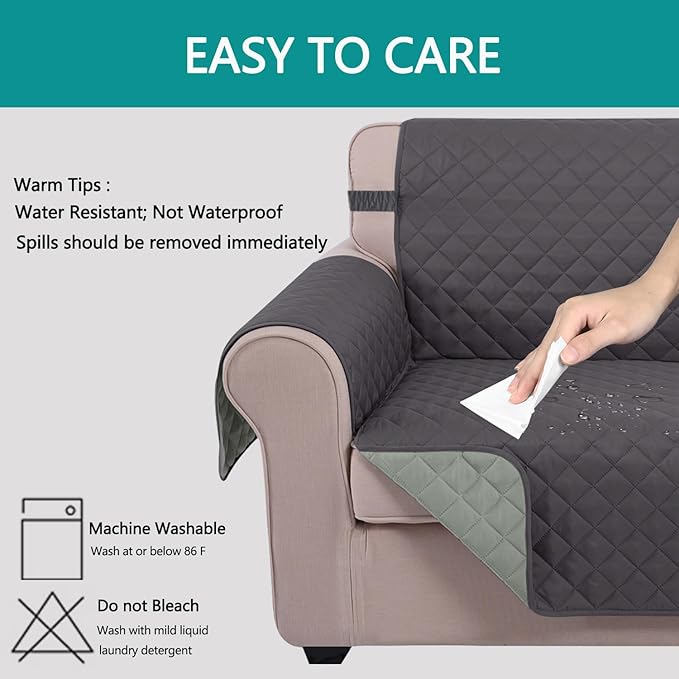 U-NICE HOME Recliner Chair Covers Reversible Chair Cover Pet Covers for Dogs with Elastic Straps Water Resistant Diamond Quilted (23''Armchair, Dark Grey/Light Grey)