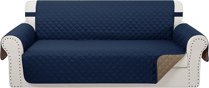 Reversible 4 Seater Sofa Cover 91 Inch Large Couch Cover Furniture Protector(Sofa XX-Large,Navy/Camel)