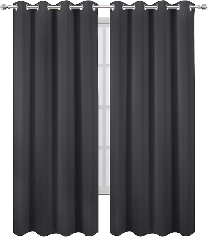 LEMOMO Dark Grey Thermal Blackout Curtains/52 x 95 Inch/Set of 2 Panels Room Darkening Curtains for Bedroom