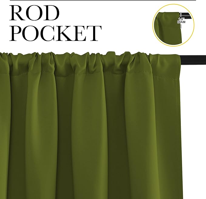 NICETOWN Blackout Curtains for Bedroom, Blackout Curtain Panels, Olive, 1 Pair, 62 by 63-inch, Window Treatment Energy Saving Thermal Insulated Solid Rod Pocket Blackout Drapes/Draperies