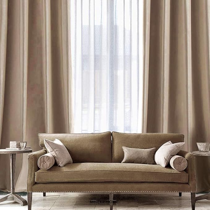 MIULEE 2 Panels Blackout Velvet Curtains Solid Soft Grommet Camel Beige Curtains Thermal Insulated Soundproof Room Darkening Drapes/Panels for Living Room Bedroom 52 x 90 Inch