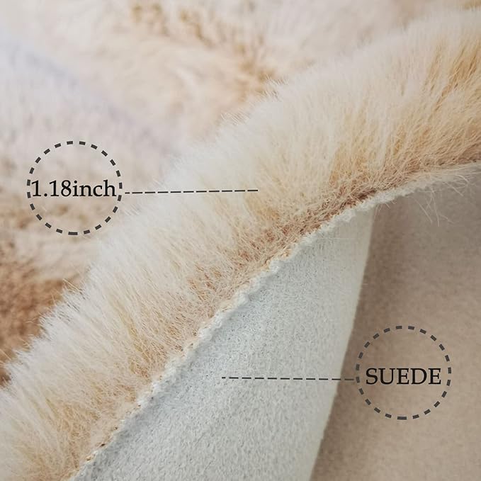 Ghouse Faux Rabbit Fur Round Rug 8ft Light Brown Beige Round Rugs for Bedroom Decor Fluffy Area Rugs for Living Room, no-Shedding Carpet Sheepskin Washable Rug Rome Decor