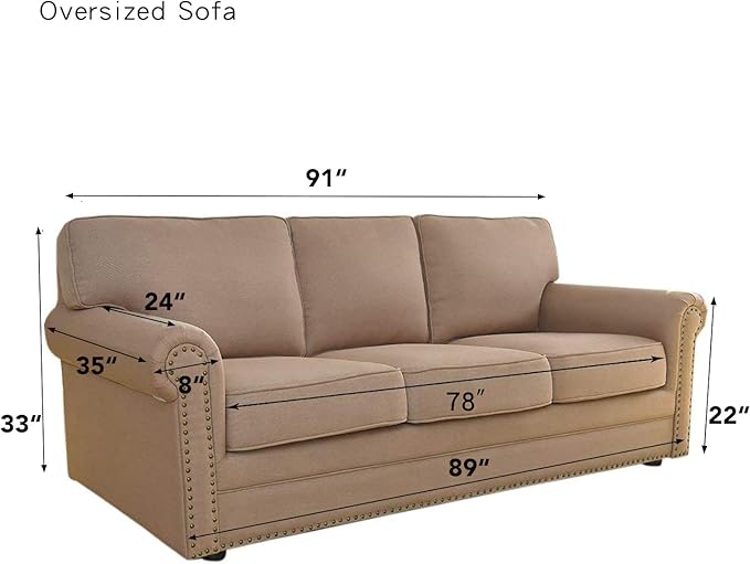 Easy-Going Stretch Oversized Sofa Slipcover 1-Piece Sofa Cover Furniture Protector Couch Soft with Elastic Bottom for Kids, Polyester Spandex Jacquard Fabric Small Checks Coffee