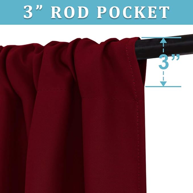 RYB HOME Blackout Curtains for Bedroom Living Room 72 inches Long, Thermal Insulated Privacy Rod Pocket Drapes for Nursery Office Home Theater, Width 34 by Length 72, Burgundy Red, 2 Panels