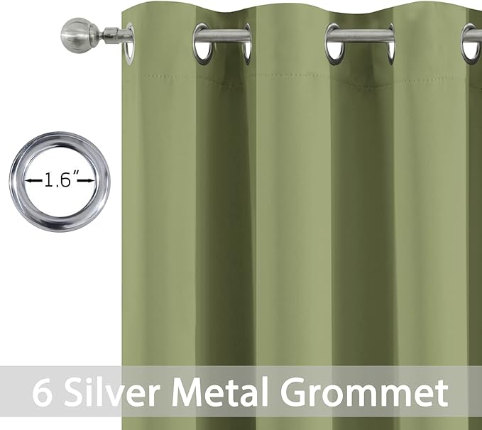 Yakamok Room Darkening Thermal Insulated with Grommet Window Curtain for Bedroom, 38Wx84L inch, Light Reducing Drapes for Living Room,Sage Green, 2 Panels