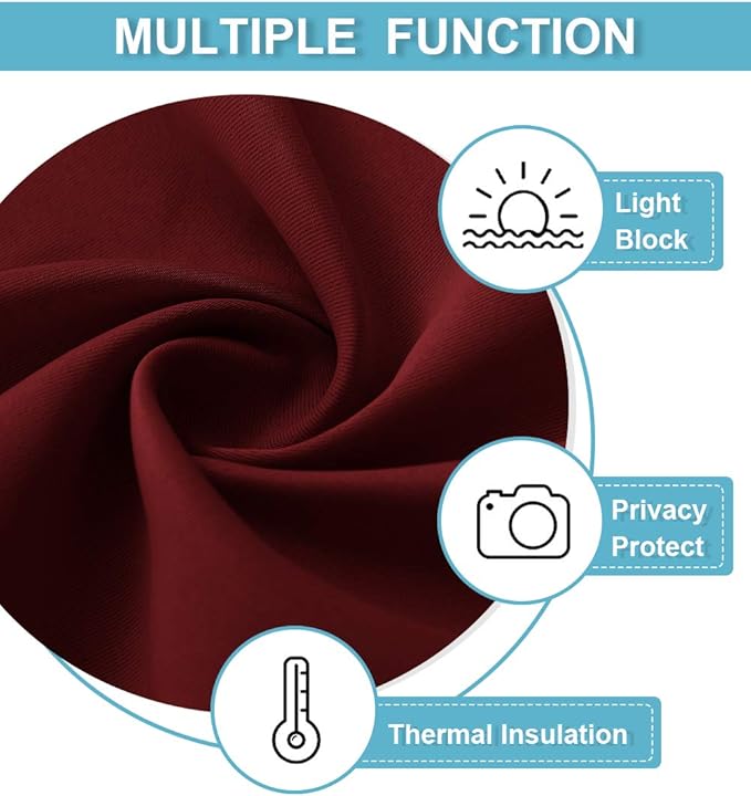 RYB HOME Blackout Curtains for Bedroom Living Room 63 inches Long, Thermal Insulated Privacy Rod Pocket Drapes for Nursery Office Home Theater, Width 42 by Length 63, Burgundy Red, 2 Panels