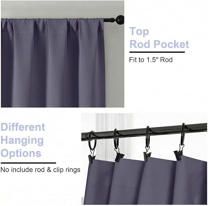 Simplebrand Greyish Purple Blackout Curtains for Bedroom 96 Inches Long 2 Panels, Solid Thermal Insulated, Energy Saving Living Room Window Treatment Curtains Blackout Drapes, W50 x L96 Inch