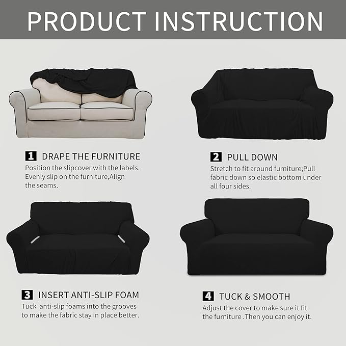 Easy-Going Stretch Oversized Loveseat Slipcover 1-Piece Sofa Cover Furniture Protector Couch Soft with Elastic Bottom for Kids Polyester Spandex Jacquard Fabric Small Checks Black