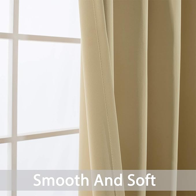 Yakamok Curtains 63 Inch Length Room Darkening Thermal Insulated Window Treatment Curtain Drapes with Grommet for Living Room(2 Panels,52Wx63L, Beige)