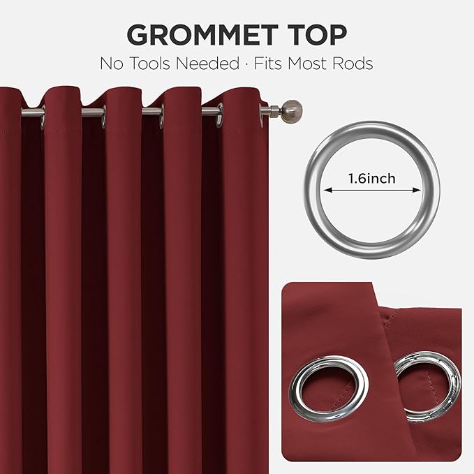 Joydeco Blackout Patio Sliding Door Curtains 84 Inches Long, Grommet Privacy Room Divider Curtains, Extra Wide Thermal Blackout Drapes for Bedroom Living Room (Burgundy Red, 80Wx84L, 1 Panel)