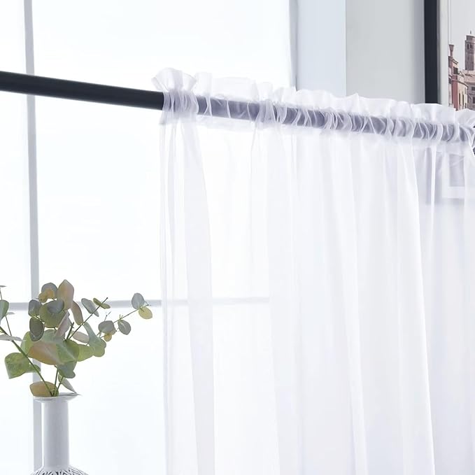 SpaceDresser Optical White Sheer Curtains 4 Panels Rod Pocket Semi-Sheer Curtain 108 Inches Long Light Filtering Voile Window Drapes for Bedroom Living Room Kitchen, Each 52W x 108L