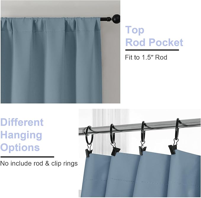 Simplebrand Stone Blue Blackout Curtains for Bedroom 102 Inches Long 2 Panels, Solid Thermal Insulated, Energy Saving Living Room Window Treatment Curtains Blackout Drapes, W50 x L102 Inch, Stone Blue